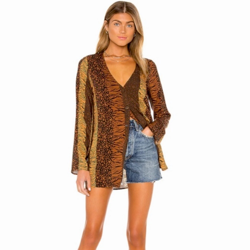House of Harlow 1960 x Revolve Amal Top in Brown Animal Stripe Size Small in EUC